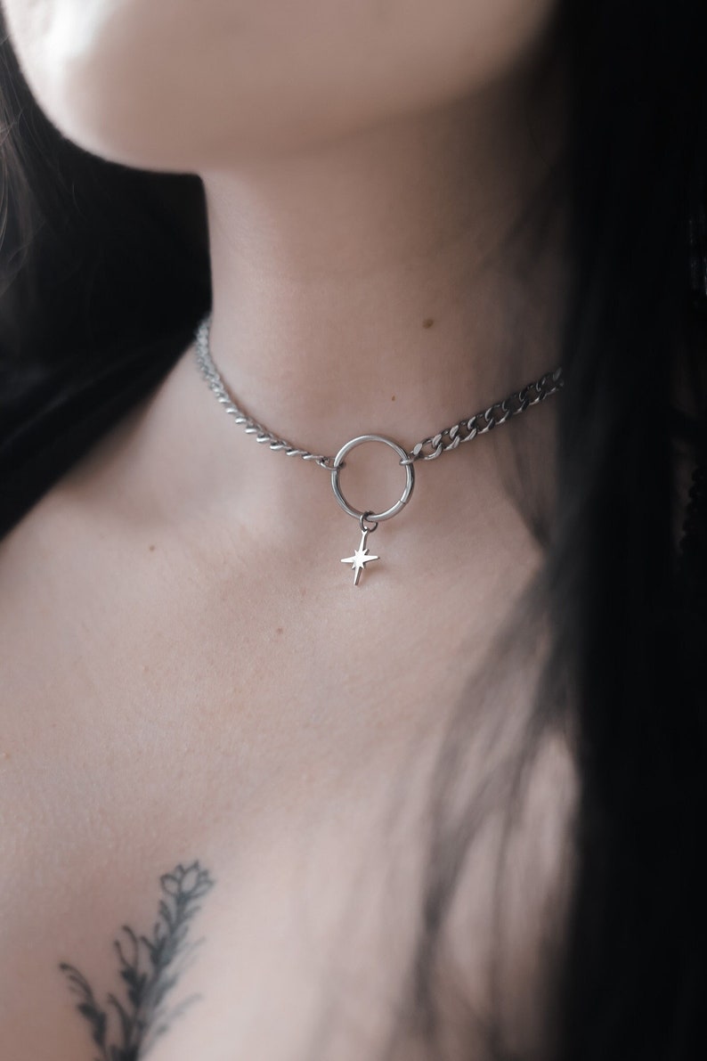 Lunar Strike Choker Adjustable Chain Silver Gold Alternative Star Celestial Necklace Alt grunge y2k egirl edgy aesthetic image 1