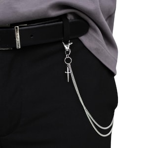 Sacrifice | ダブルチェーンとダガー付きベルトチェーン | オルタナティブストリートウェアジュエリー | ゴシックパンクベルトアクセサリー | グランジファッションステートメントギフト