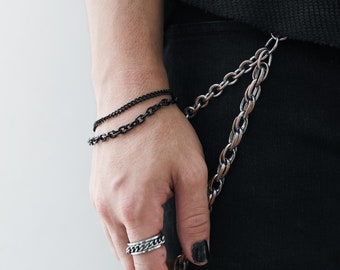 Makima Black Double Chain Bracelet | Dark Fantasy Edgy Alternative Jewellery Y2K Dark Academia Gothic Style