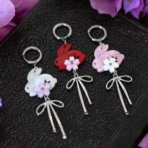 Sakura Enchanted Rabbit Earrings | Cute Bunny with Cherry Blossom & Bows | Kawaii Jewelry | Fantasy Floral Earrings | Unique Gift for Her