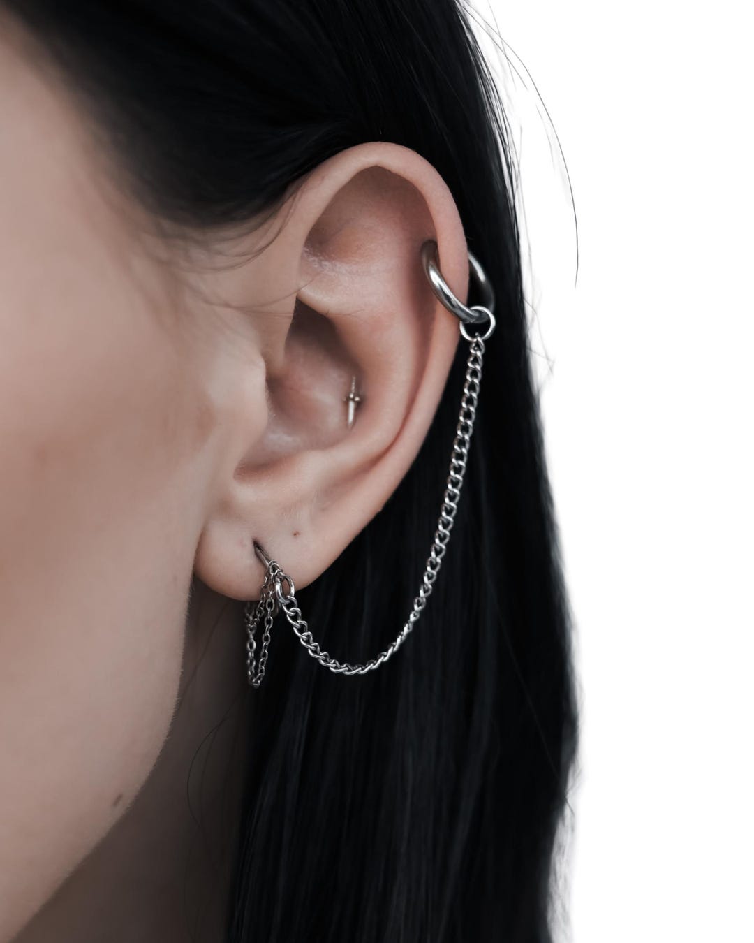 Bound Ear Chain | Lobe to Cartilage | Custom Stainless Steel Earring ...