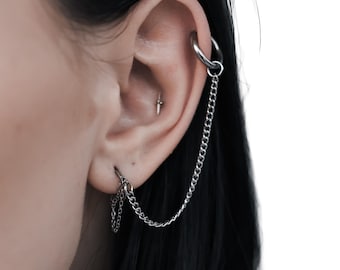 Cadena para oreja unida / Pendiente de lóbulo al cartílago / Pendiente de acero inoxidable personalizado / Joyería gótica alternativa / Accesorio de cadena de perforación punk minimalista