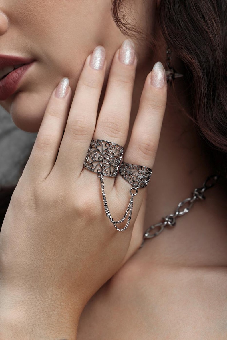 Knight's Vow Rings | Chained Statement Adjustable Stainless Steel Rings ...
