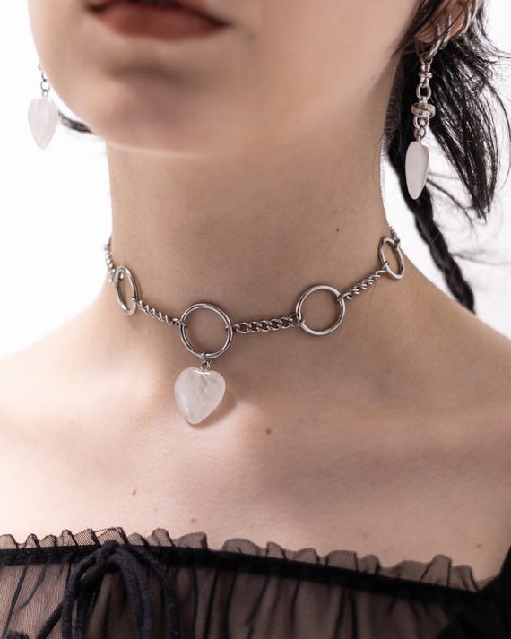 Frostbound | O-ring Choker With Quartz Heart | Celestial Alt