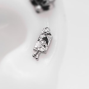 Japanese Good Luck Charm Stud | 16g Threaded Flatback | Surgical Stainless Steel Piercing Jewelry | Minimalist Alt Lucky Earring