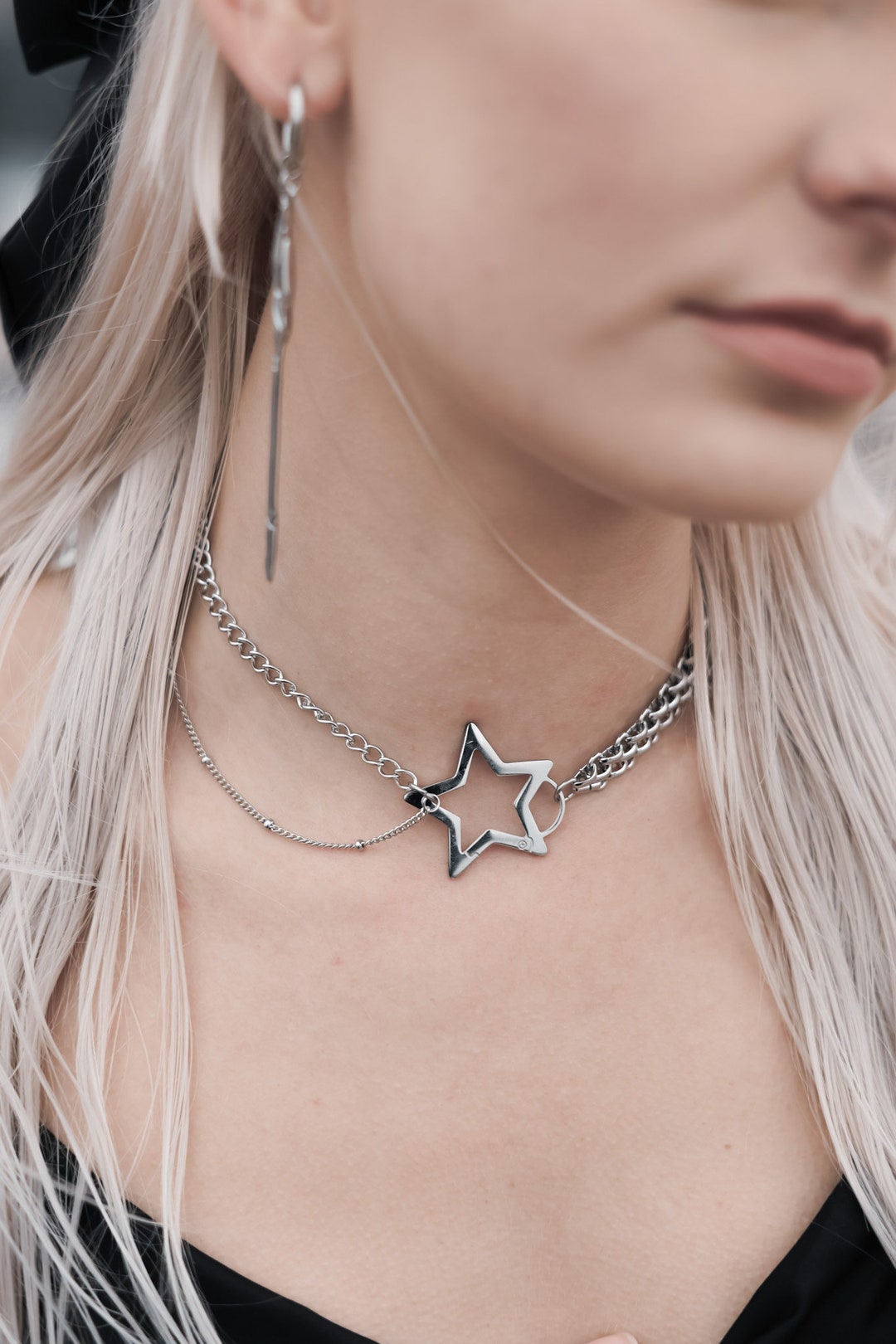 Starcaller | Asymmetrical Star Chain Necklace | Bold Stainless Steel Alt Jewelry | Celestial Streetwear Necklace | Grunge Punk Gift - Etsy Japan