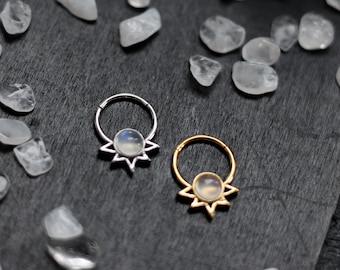 Moonstone Essence | Septum Piercing | Star-Inspired Celestial Jewelry | Stainless Steel Alt Nose Ring | Witchy Lunar Piercing Gift