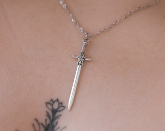 Astral Honor Sword Necklace | Anti-Allergenic Grunge Goth Fantasy Edgy Aesthetic Alternative Warrior Silver Gold Sword Stainless Steel y2k