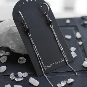 Opulence Earrings | Elegant Black Crystal Earrings with Dangling Chains | Gothic Witchy Jewelry | Alt Fantasy Earrings | Dark Aesthetic Gift