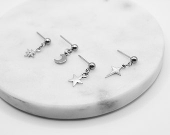 Astral Stud Mega Set | Mixed Celestial Stars Antiallergenic Stainless Steel Stacker Earrings | Minimalistic Cute Star Moon y2k Alt Witchy