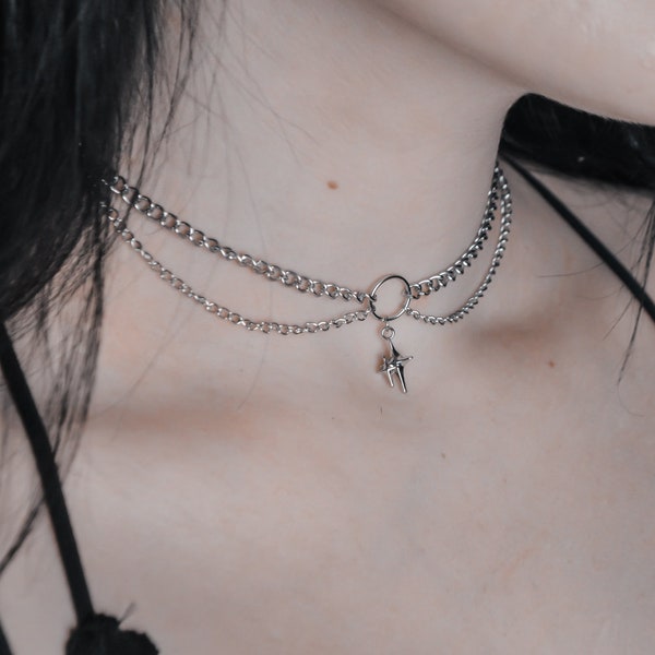 Collier ras de cou Astral en argent et or de style alternatif