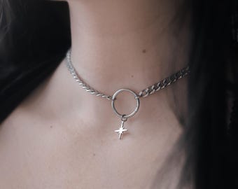Astral Strike | Stainless Steel O-Ring Star Choker | Dainty Celestial Alt Jewelry | Gothic Punk Necklace | Witchy Alt Aesthetic Collar