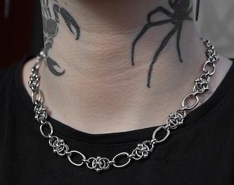 Divine Binding | Stainless Steel Chain Necklace | Unisex Intricate Alt Jewelry | Minimalist Everyday Necklace | Streetwear Layering Gift