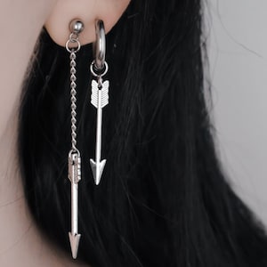 Rain Of Arrows Duo | Asymmetrical Arrow Earrings | Stainless Steel Alt Jewelry | Gothic Minimalist Earrings | Fantasy Archer Aesthetic Gift