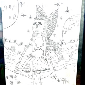 Mushroom Fairy Pencil Drawing: Cottagecore