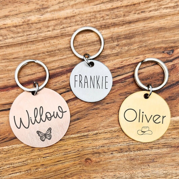 Round Personalized Pet ID Tag, Custom Engraved Dog Tag, Stainless Steel Pet Tag, Simple and Modern Cat Tag, Tag for Dog, Rose Gold Pet Tag