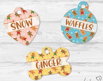 Lebkuchen Hundeanhänger, Weihnachten Keks Haustier ID Tag, Lebkuchen Haustier Tag, Junge Winter Hundemarke, Süßer Hunde ID Tag, Custom Doppelseitige ID Tag,