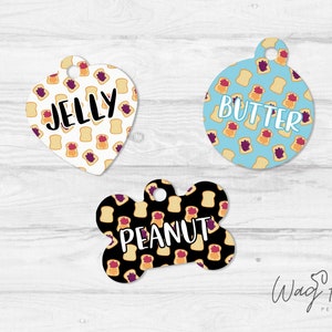 Etiqueta de perro de gelatina de mantequilla de maní, etiqueta de identificación de sándwich, etiqueta de perro de maní de doble cara, etiqueta de perro de comida personalizada etiqueta de mascota personalizada, etiqueta de perro de niña niño