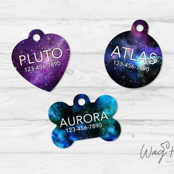 Galaxy Dog Tag, Purple Custom Pet Tag, Blue Constellation Pet Tag, Girl Dog Tag, Boy Dog Tag, Custom Dog Tag