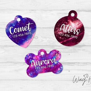 Galaxy Dog Tag, Pink Custom Pet Tag, Blue Constellation Pet Tag, Girl Dog Tag, Boy Dog Tag, Custom Dog Tag