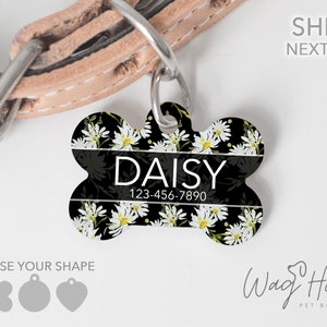 Daisy Floral Pet ID Tag, Double Sided Dog Tag for Dog, Pet ID Tag Floral, Custom Dog Tag, Personalized Floral Pet Tag