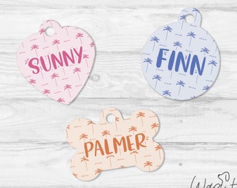 Palm Tree Dog Tag, Summer ID Tag, Beachy Dog Tag Double Sided, Palmer Custom Dog Tag Personalized Pet Tag, Girl Dog Tag