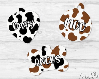 Cow Print Dog Tag, Animal ID Tag, Farm Dog Tag Double Sided, Herding Custom Dog Tag Personalized Pet Tag, Girl Dog Tag