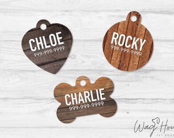 Pet ID Tag, Double Sided Dog Tag for Dog, ID Tag Rustic, Custom Pet Tag, Rustic Wood Dog Tag, Personalized Wood Pet Tag, WOOD03