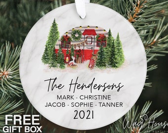 Familiekerstornament, vintage camperornament, rustiek boho-kerstornament, ornament familienamen, 2021 geschenken