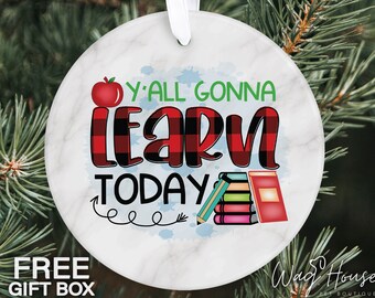 Thank you Teacher Gift, Student Thank you Learning Gift Ornament, School Teacher Christmas Ornament, Custom Ceramic Name Ornament, Educator