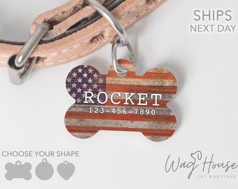 American Flag Pet Tag, Personalized Dog Tag, Patriotic Pet Tag, Custom Dog Tag, Double Sided Name Tag, Boy Dog Tag, 4th of July Pet Tag