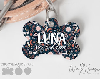 Boho Celestial Dog Tag, Solar Pet Tag, Moons Dog Tag, Personalized Sun Pet tag, Dog Name Tag, Boy Dog Tag For Dog, Luna Dog Tag For Dog