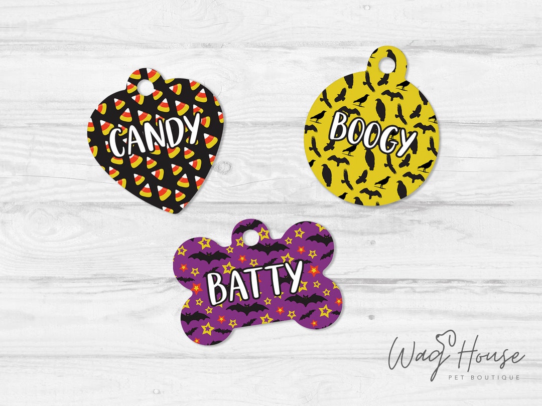 Halloween Dog Tag , Candy Corn Pet Tag, Bat Wing Dog Tag, Spooky ...