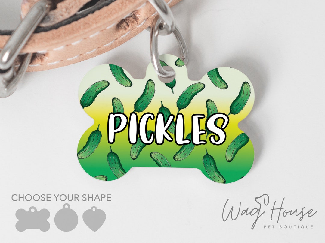 Pickle Dog Tag, Funny Food ID Tag, Cucumber Dog Tag Double Sided, Custom Dog Tag Personalized