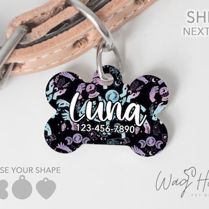 Hemelse hond tag, zonne-pet tag, maan hond tag, Halloween gepersonaliseerde huisdier tag, hond naam tag, jongen hond tag voor hond, galaxy pet tag