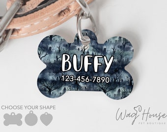 Creepy Halloween Dog Tag , Horror Pet Tag, Graveyard Dog Tag, October Spooky Personalized Pet Tag, Pet Cemetery, Halloween