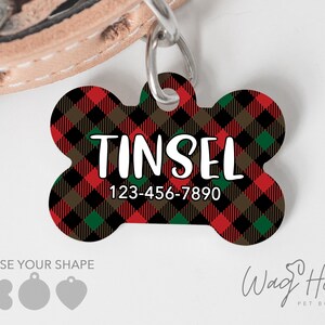 Weihnachtsmarke kariert, rot und grün doppelseitiger Hundemarke, Katzenmarke, Urlaub Hundemarke, benutzerdefinierte Hundemarke, personalisiertes Haustier Accessoire