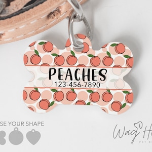 Peach Dog Tag, Fruit Pet ID Tag, Peaches Dog Tag Double Sided, Georgia Custom Dog Tag Personalized Pet Tag, Girl Dog Tag, Food Pet Tag