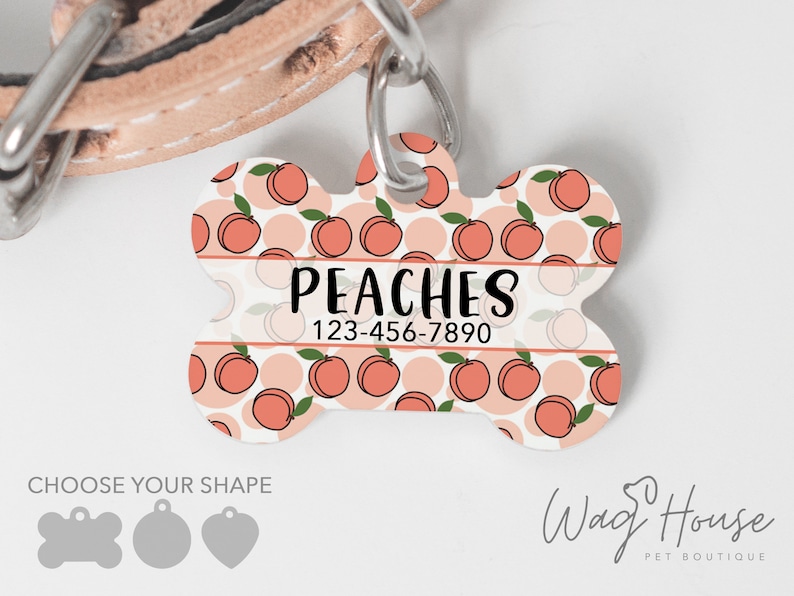 Peach Dog Tag Fruit Pet ID Tag Peaches Dog Tag Double Sided Etsy
