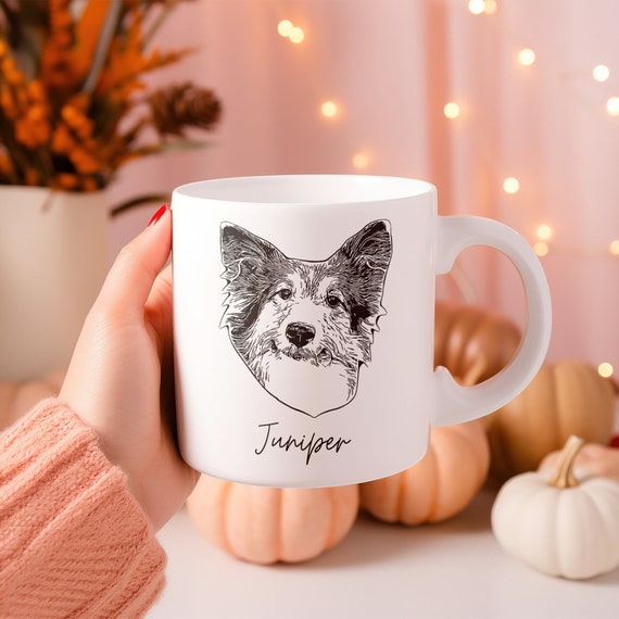 Custom Pet Portrait Coffee Mug 11oz, Custom Mug using Photo Pet Portrait  Glass, Pet Face Coffe Mug, Dog Mom Gift, Christmas Gift, Coffee Cup