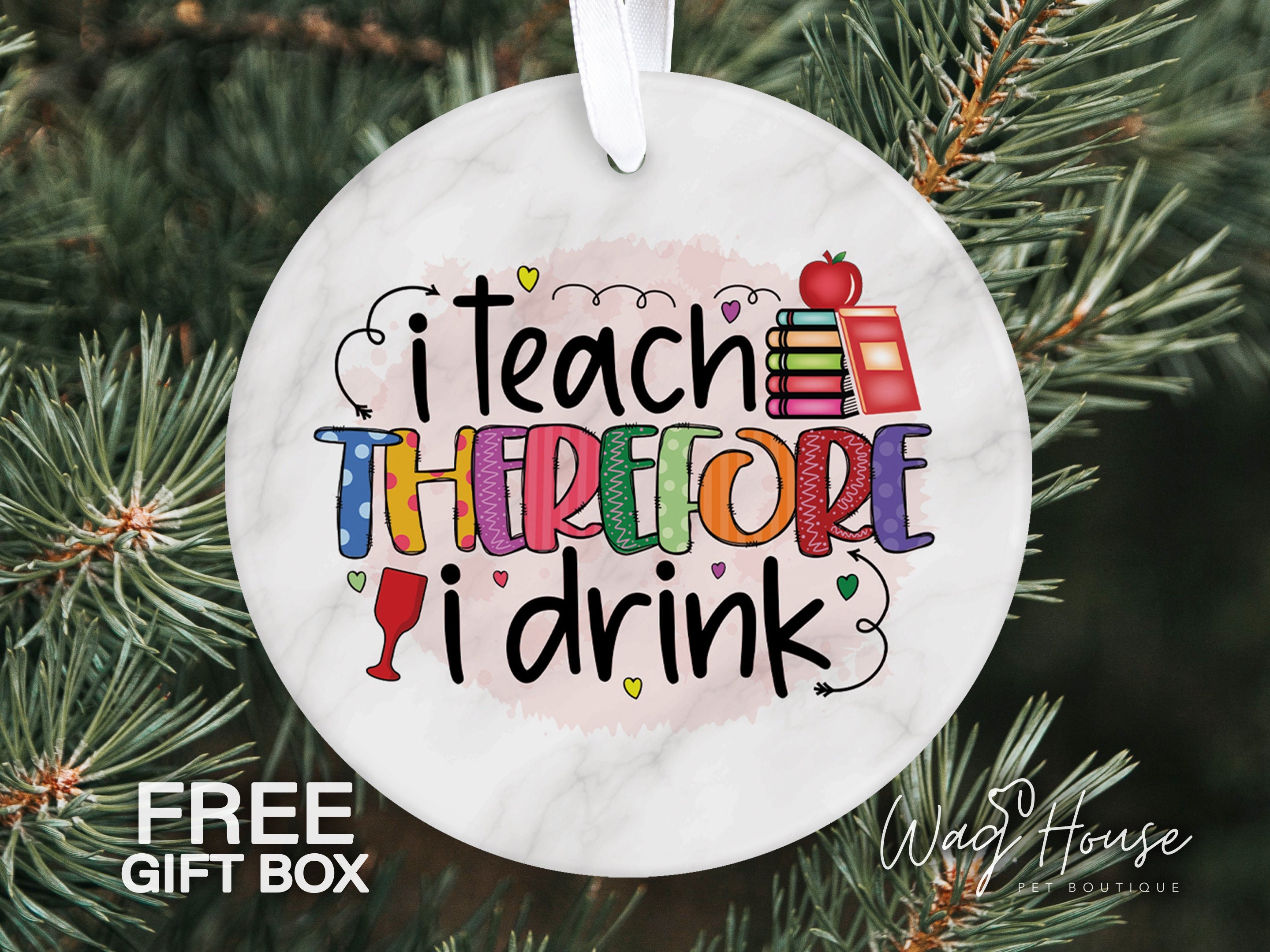 Thank you Teacher Gift, Student Thank you Learning Gift Ornament, Drinking Teacher Christmas Ornament, I teach Ornament, Educator