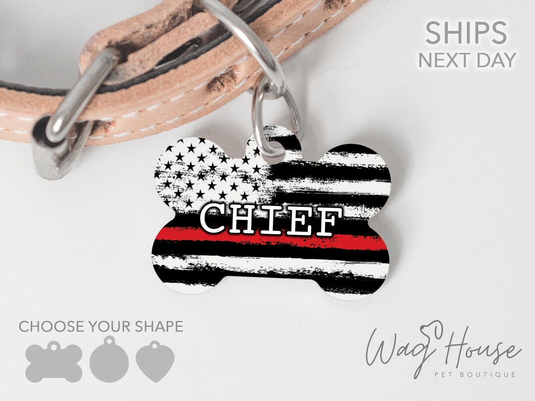 Red Line Pet Tag, Firefighter Dog Tag, American Flag Patriotic Pet Tag