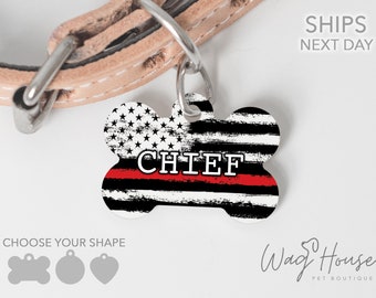Red Line Pet Tag, Firefighter Dog Tag, American Flag Patriotic Pet Tag, Thin Red Line Pet Tag, Support Dog Tag, Rustic Boy Dog Tag