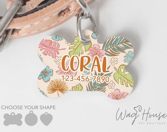 Etiqueta de perro Summer Palms, etiqueta de identificación de animales, etiqueta de perro de playa de doble cara, etiqueta de perro personalizada para niña, etiqueta de mascota personalizada, etiqueta de mascota del océano