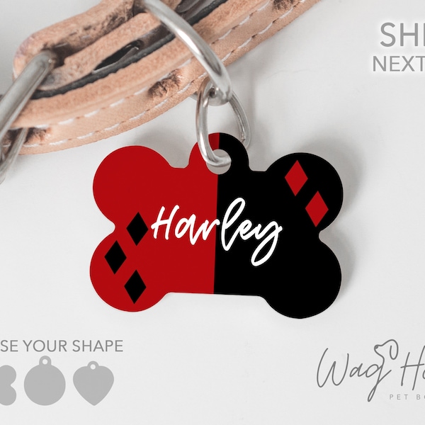 Harley Comic Book Dog Tag, Joker Pet Tag, Red and Black Diamond Dog Tag, DC Personalized Pet tag, Boy Pet Tag, Cute Girl Dog Tag