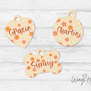 Boho Dog Tag Retro Dog Tag, Hippie Pet Tag, Hipster Dog Tag, Daisy Floral Gepersonaliseerde Pet tag, Hond Naamplaatje, Dog Tag voor hond afbeelding 2