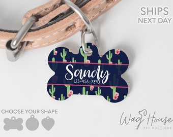 Custom Pet Tag, Pet ID Tag, Cactus Dog ID Tag, Cactus Dog Collar Tag, Cactus Pet Tag, Round Dog ID Tag Heart, Double Sided Dog Tag for Dog