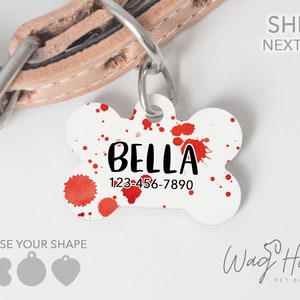 Blood Splatter Halloween Dog Tag Vampire Pet Tag Fall Dog Accessory and Pet Tag Boy Double Sided Pet ID Tag image 1