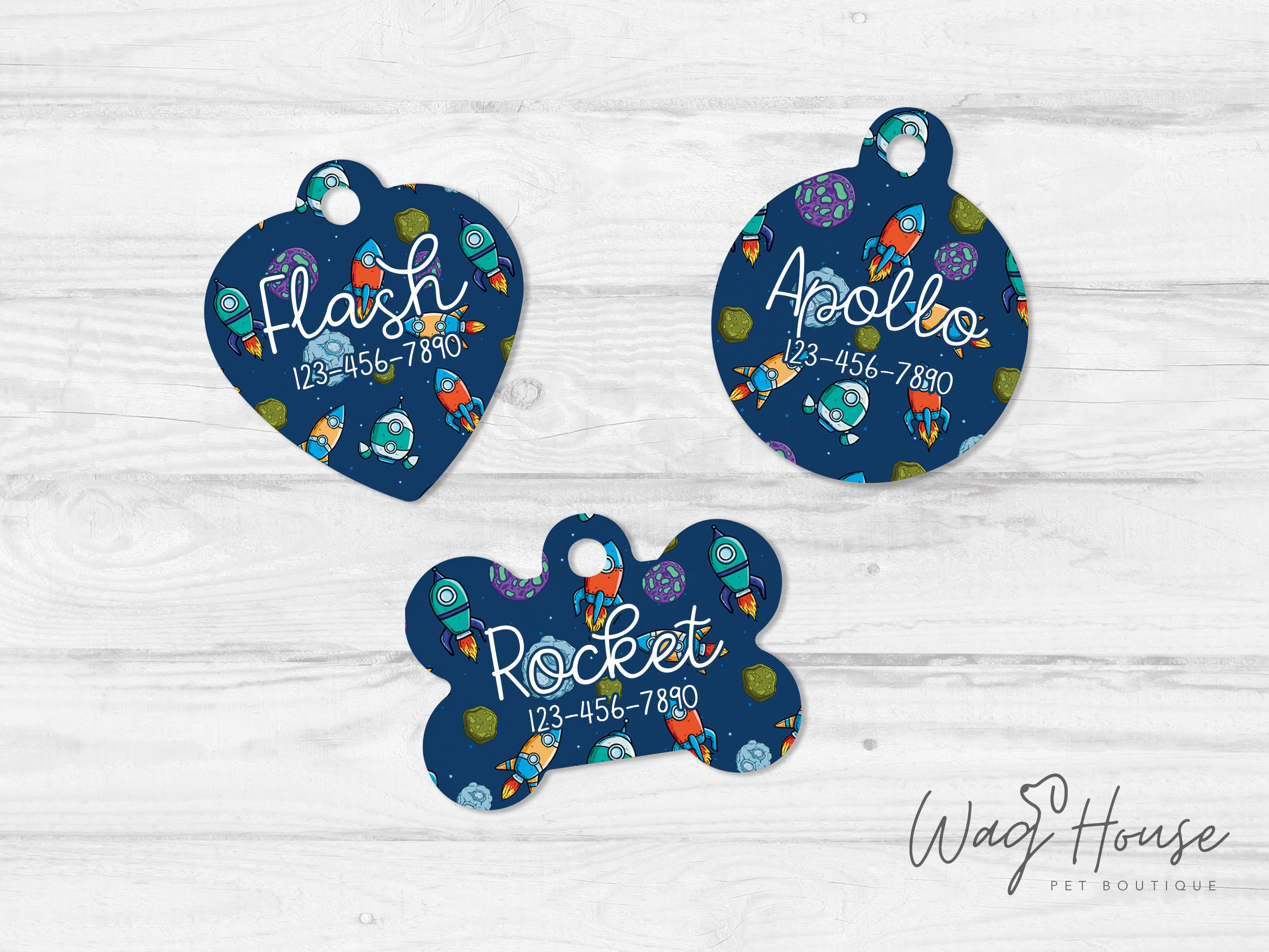 Galaxy Dog Tag Rocket Custom Pet Tag Blue Galaxy Pet Tag Etsy
