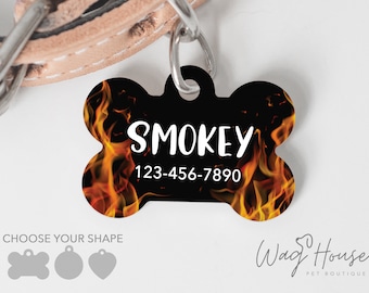 Fire Print Dog Tag, Animal ID Tag, Flame Dog Tag Double Sided, Fireman Custom Dog Tag Personalized Pet Tag, Girl Dog Tag, Boy Dog Tag